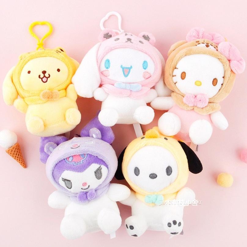 韩国代购三丽鸥动物头套Kitty美乐蒂玉桂狗毛绒挂件包挂可爱娃娃