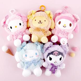 韩国代购 Kitty美乐蒂玩偶挂件包挂钥匙扣 三丽鸥毛茸茸卫衣套装