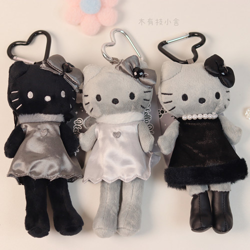 日本正版黑白长腿kitty毛绒挂件