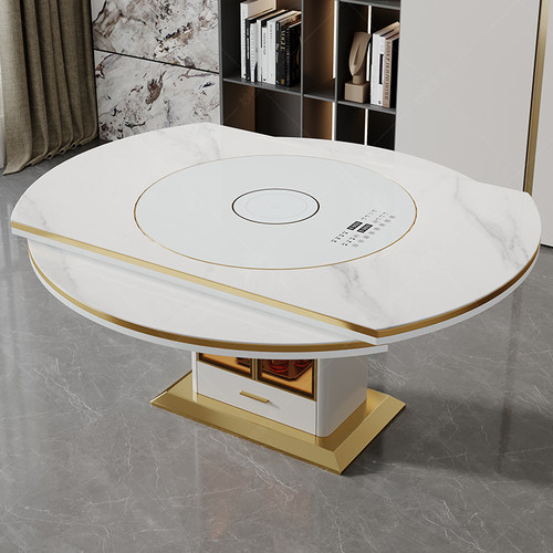 多功能内嵌转盘岩板餐桌可变圆形