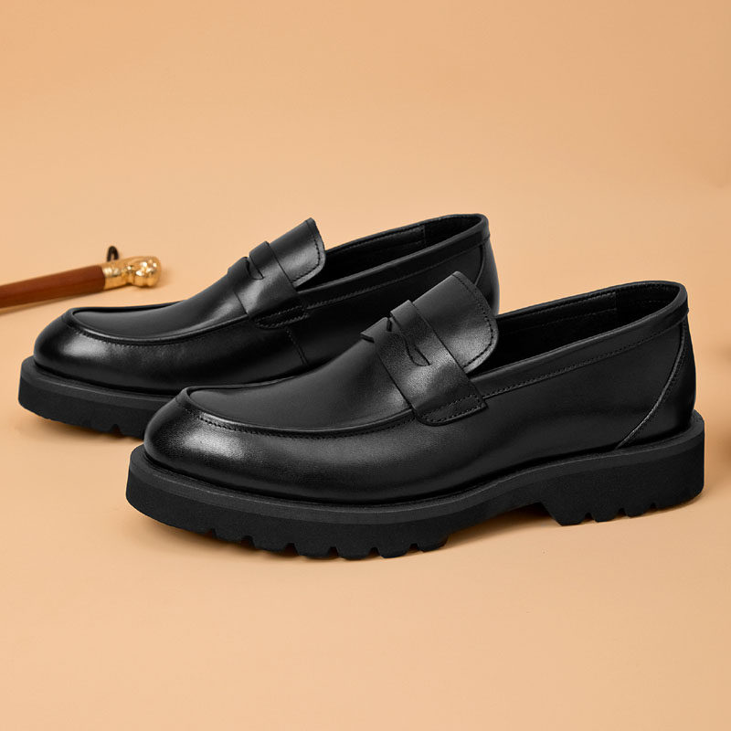 一脚蹬公务鞋男士商务休闲皮鞋厚底真皮头层牛皮高端乐福鞋高级感