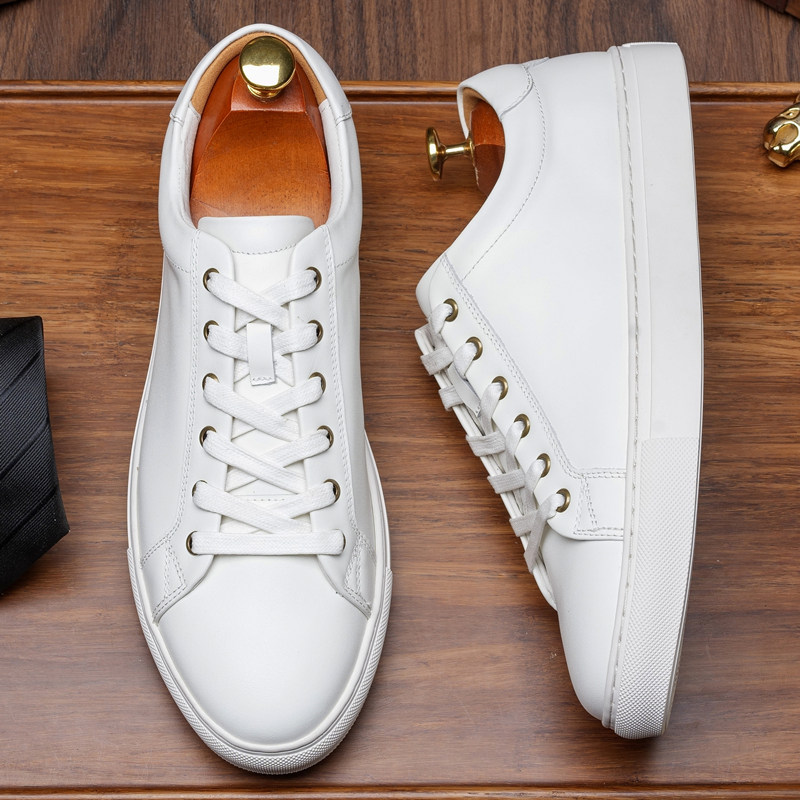高级感头层牛皮小白鞋男款2025新款高端真皮百搭休闲西装板鞋男士