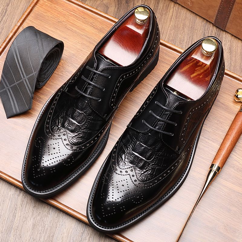 手工真皮布洛克皮鞋男士