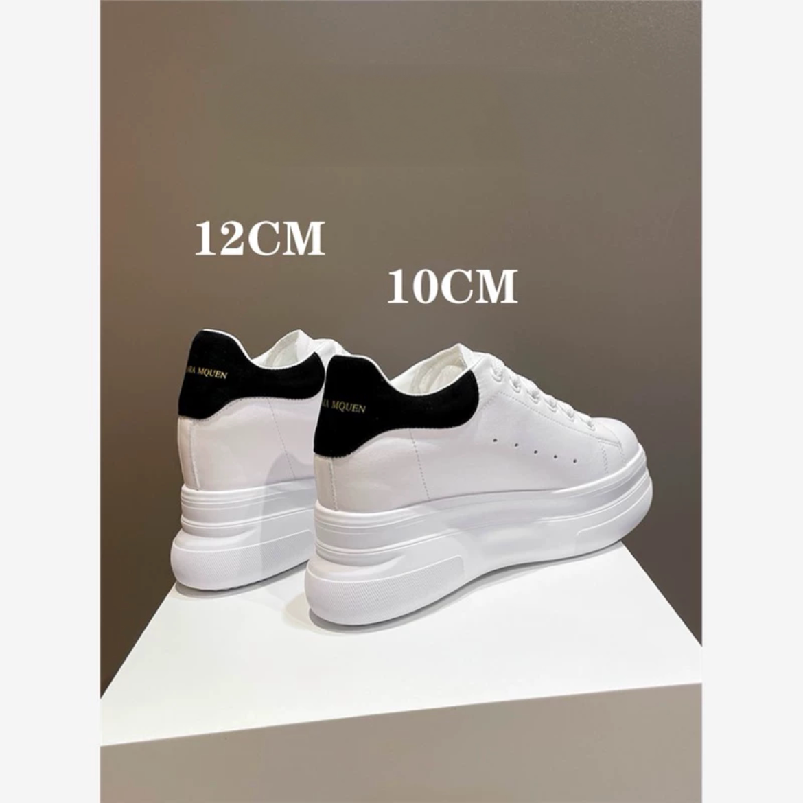 超火高跟小白鞋女内增高10cm12厘米十公分厚底松糕真皮百搭小个子