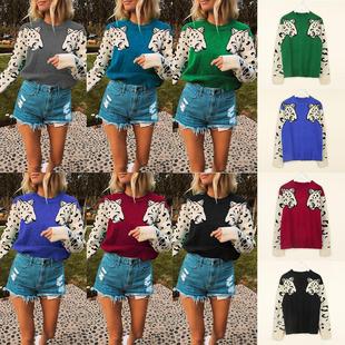 sleeve the sweater with leopard Womens arm pattern long