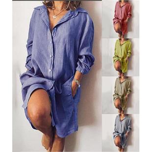 Sleeve Color Double Loose Solid Long Ladies Pocket Shirt