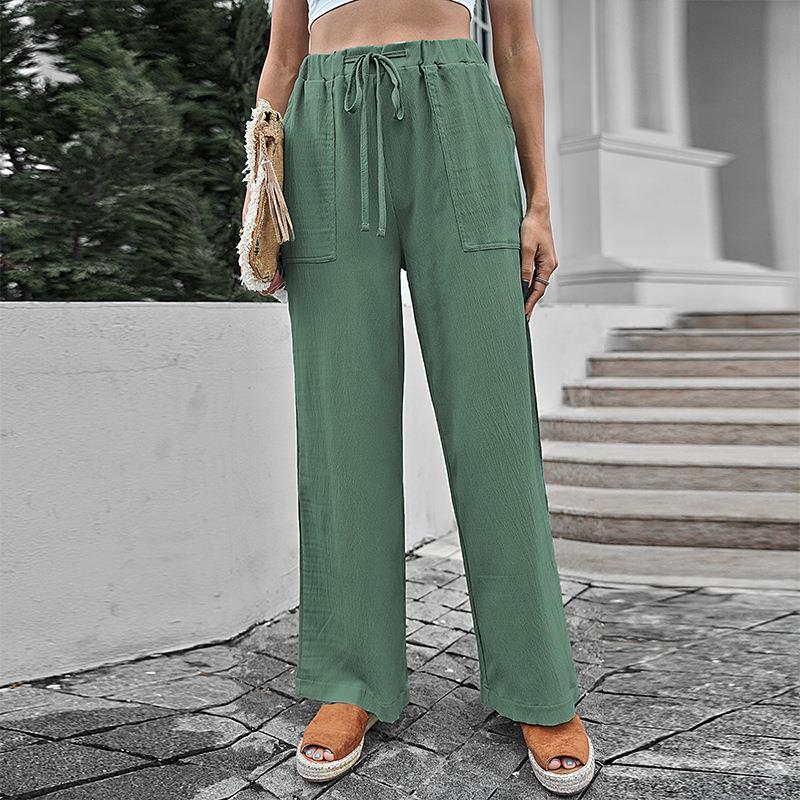 women high elastic waist wide leg pants summer casual