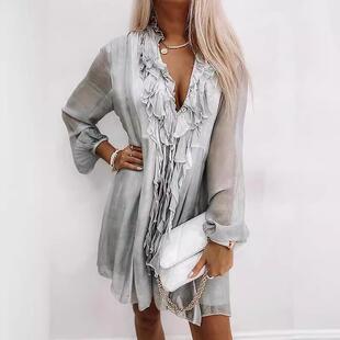 sleeved lapel long fashionable floral Loose chiffon fitting