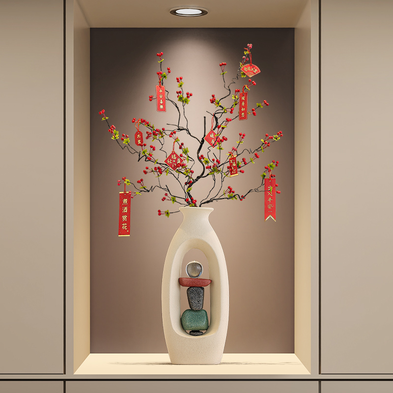 时来运转落地花瓶摆件客厅玄关发财果招财乔迁新居礼物大号装饰品
