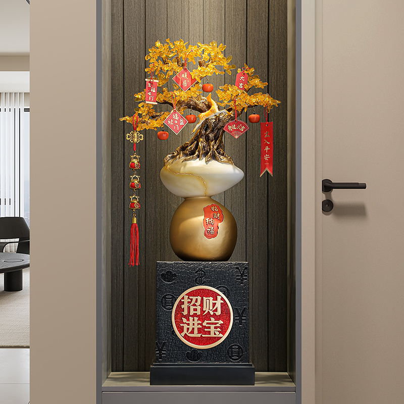 玄关落地发财树摆件时来运转客厅电视柜旁新房子乔迁礼物招财装饰