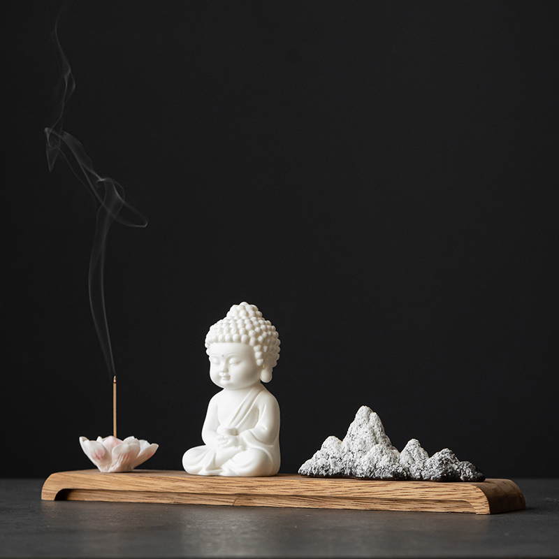 炼器创意白瓷三圣小如来摆件新中式客厅茶桌装饰品禅意家用香薰炉