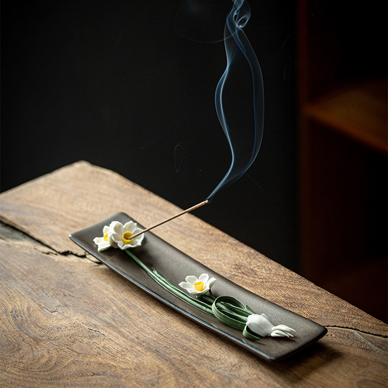 炼器陶瓷荷花线香炉卧香插香座家用室内禅意檀香熏香炉沉香点香器