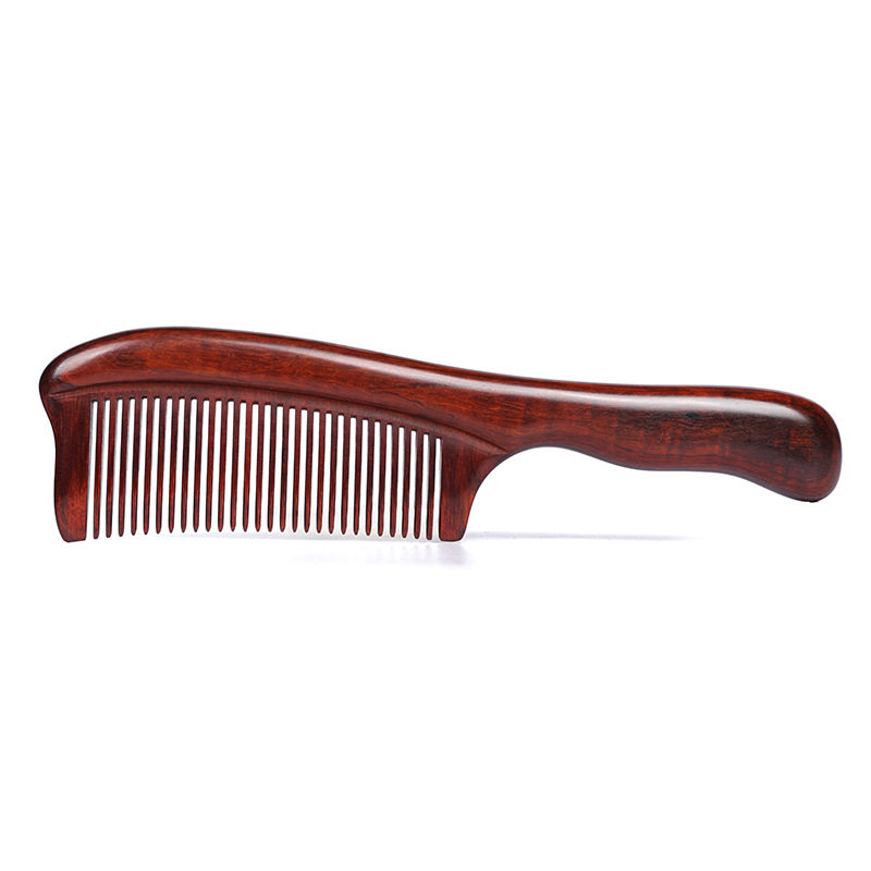 紫檀木梳子家用细齿适长短发按梳结婚实木红木梳子静电梳脱发梳