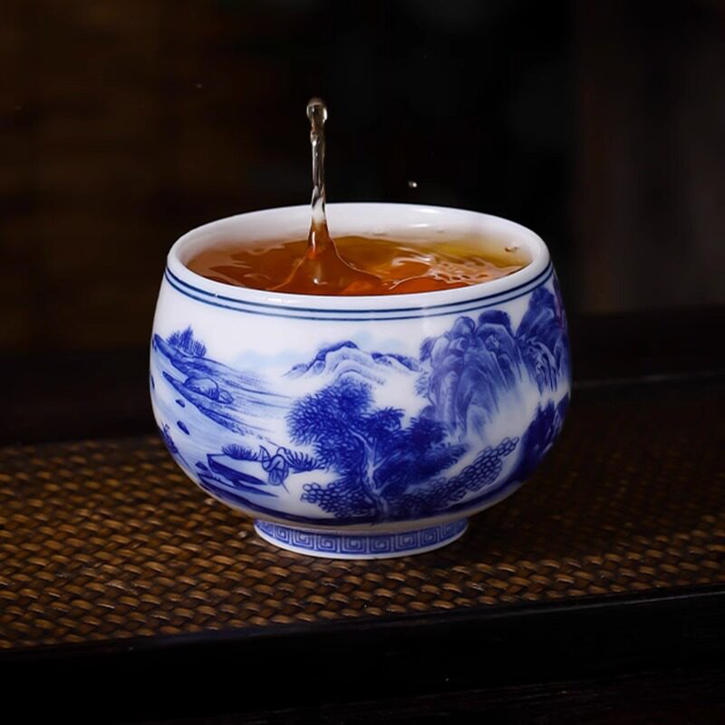 青花瓷主人杯单杯陶瓷功夫小茶杯茶盏茶碗茗杯喝茶个人压手杯