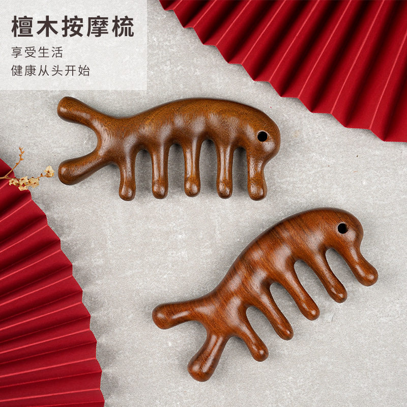 厂家直供多功能檀木按梳头部经络网红梳子头皮护理便携木梳
