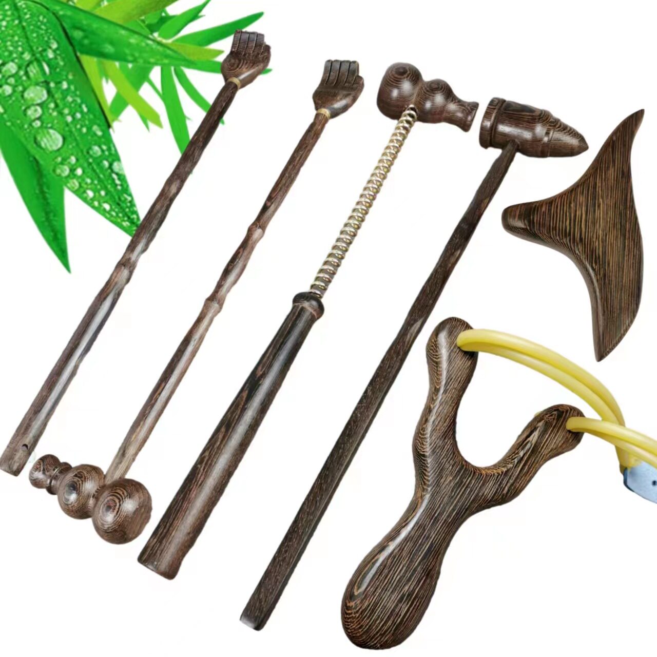 鸡翅木按摩器弹簧捶双球两用敲打捶瘦脸器擀筋棒弹弓痒痒挠