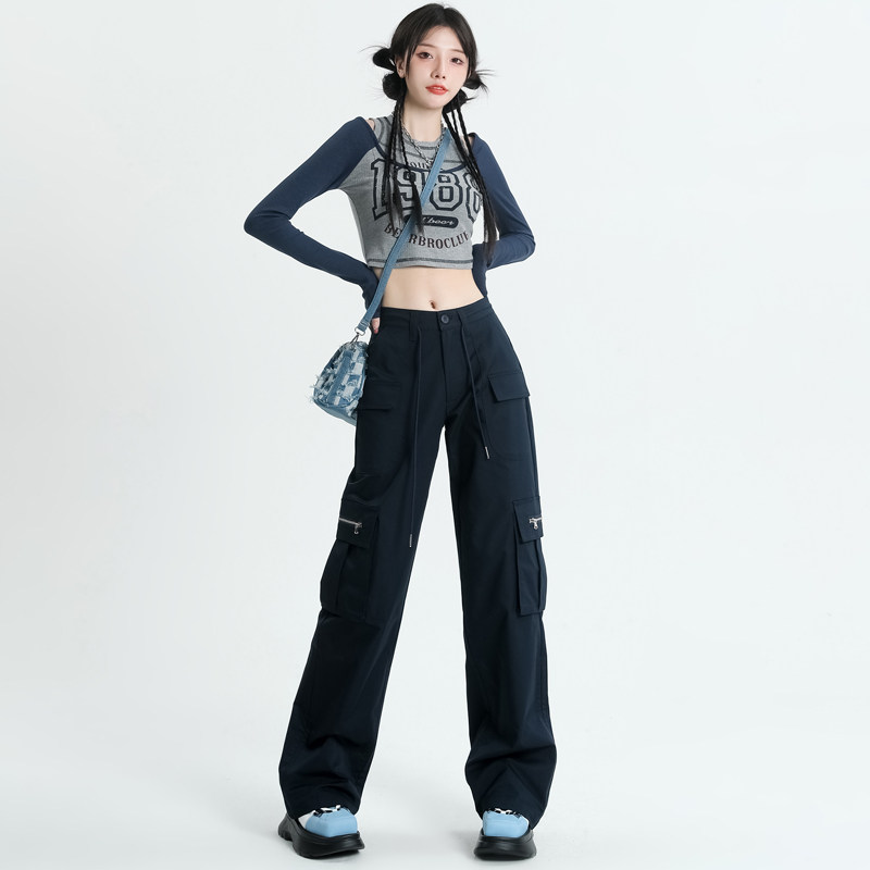 美式阔腿工装裤女2026新款春夏宽松宽松显瘦运动休闲直筒拖地裤子