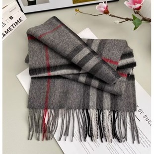 100%羊绒 经典驼色格子围巾秋冬保暖驼格围巾围脖百搭男女同款