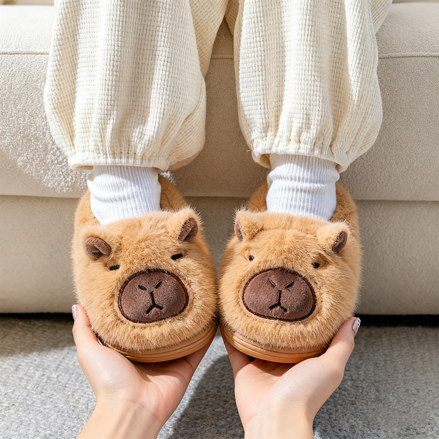 卡皮巴拉儿童棉拖鞋男童秋冬季宝宝保暖室内防滑毛绒中大童棉鞋女