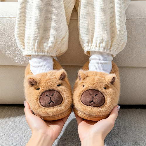 卡皮巴拉儿童棉拖鞋男童秋冬季宝宝保暖室内防滑毛绒中大童棉鞋女