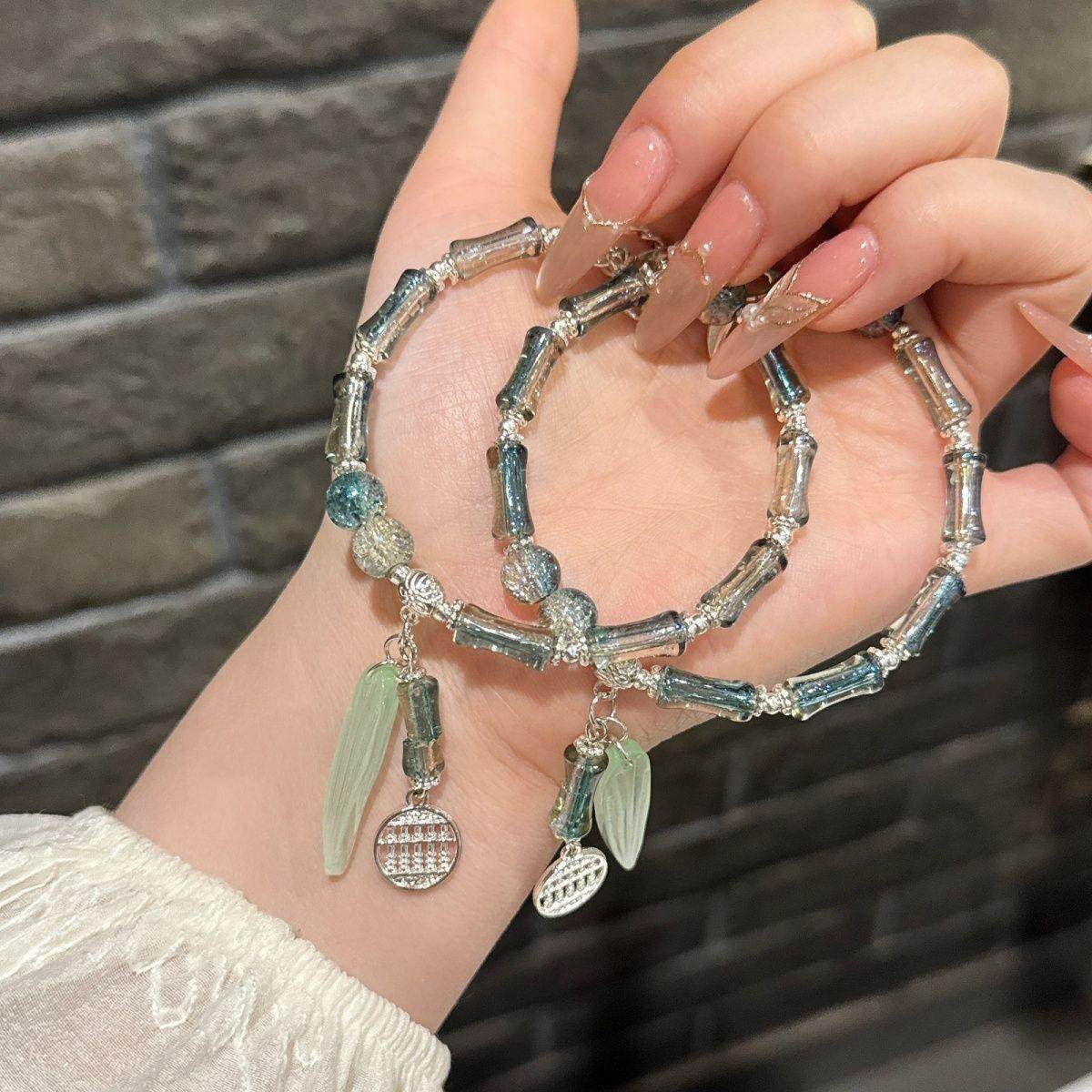 古风青灵竹算叶祈手链小清新竹节吊坠算盘复古招财朋友手串礼物