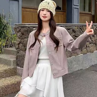 小个子翻领皮衣女短外套2026春季 设计感机车风PU皮夹克上衣潮 韩版