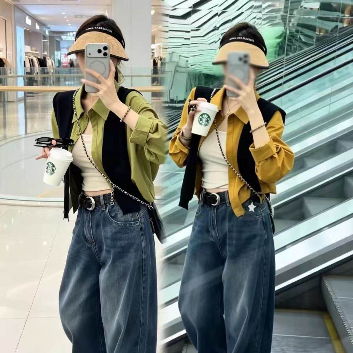 韩系减龄学院风长袖衬衫搭披肩女2026秋季新款洋气小个子上衣外穿
