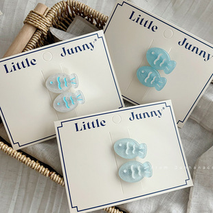 清爽透明蓝色系细闪小鱼发夹少女心多巴胺彩色边夹侧边新款 夹子发