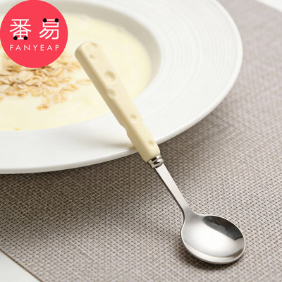 勺子/不锈钢D1pn008-可爱奶酪柄款勺子家用吃饭用调羹甜品勺餐具