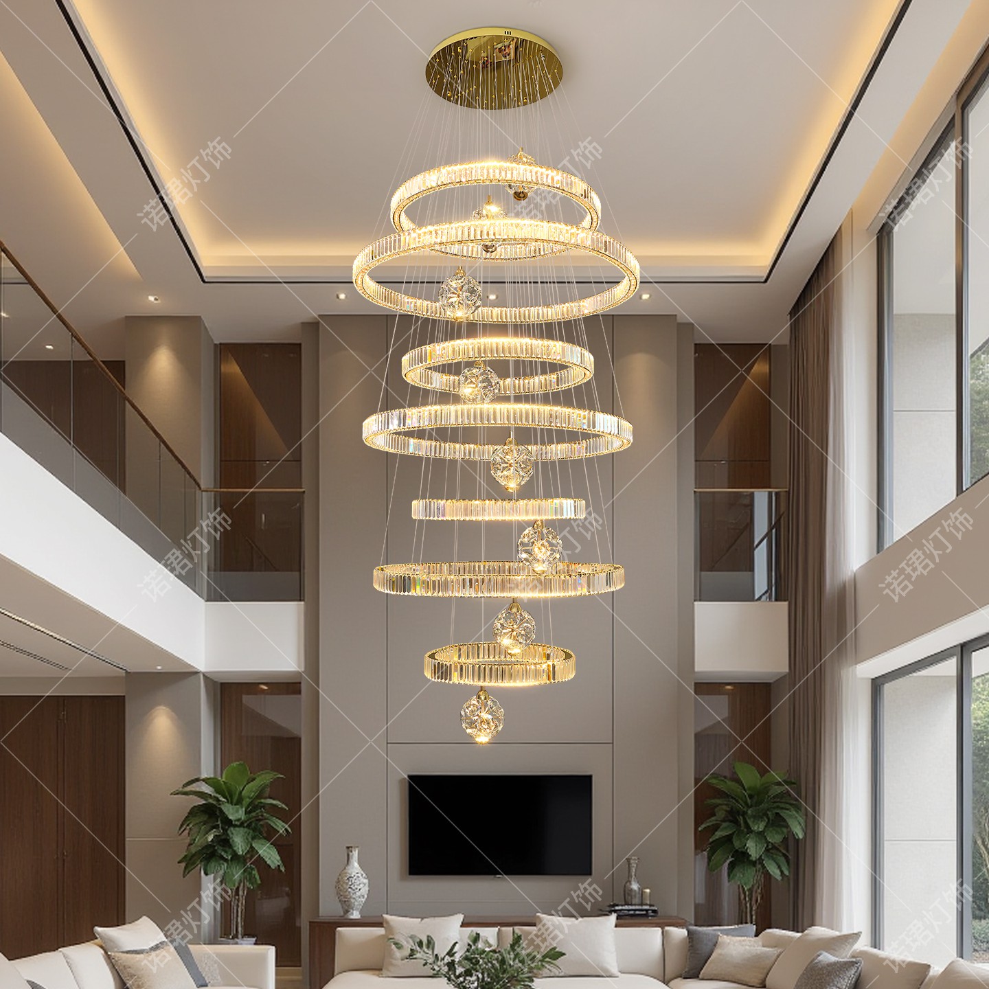 三面水晶+水晶客厅灯+天猫智控