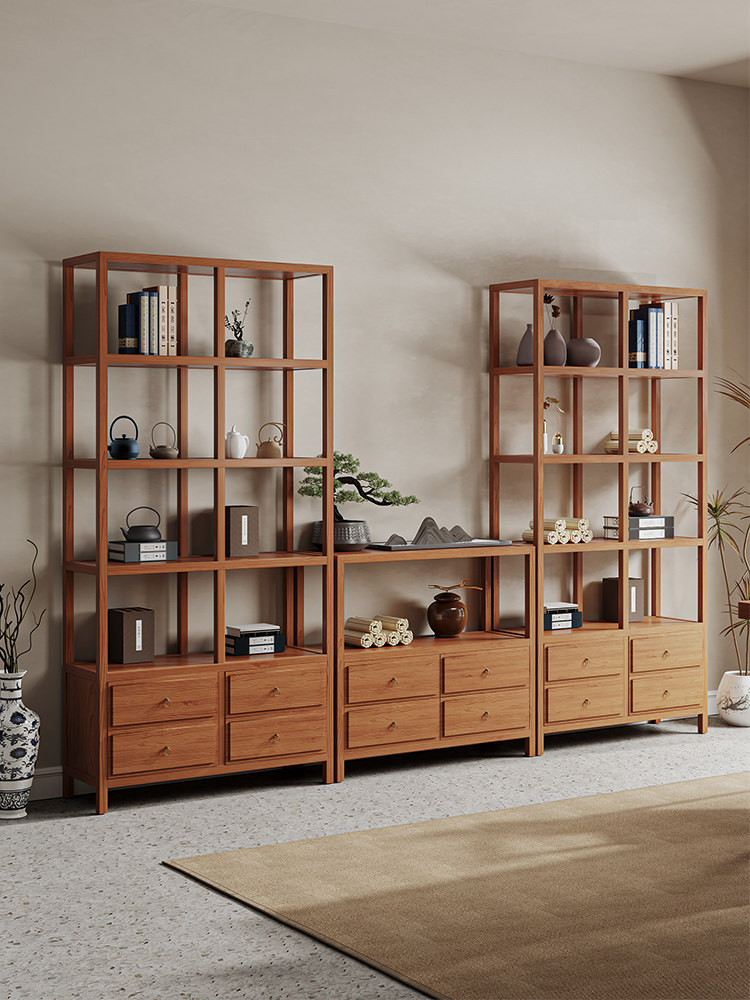 君誉棠新中式宋代美学博古架实木展示柜客厅多宝阁墙茶柜置物架子