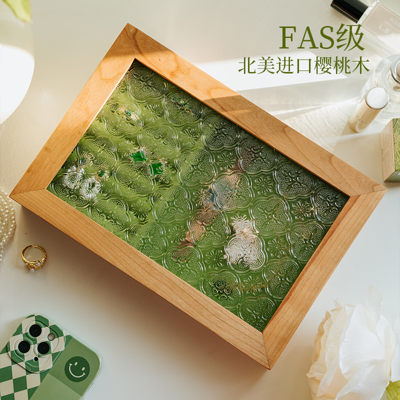 实木复古玻璃首饰盒木质绒布戒指项链耳钉珠宝黄金收纳盒新婚礼物