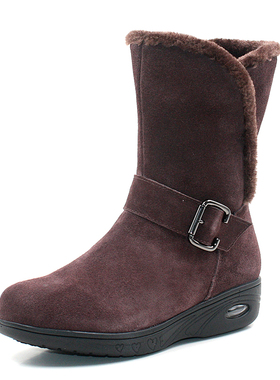 Mileno/米莲诺冬季纯色牛皮坡跟女靴保暖舒适妈妈鞋M204520