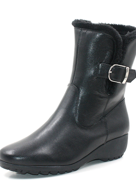 Mileno/米莲诺牛皮坡跟舒适保暖靴妈妈鞋M204530