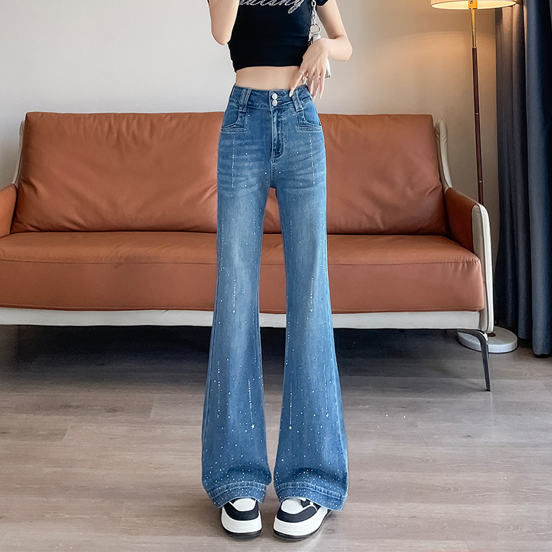 满天星烫钻微喇叭牛仔裤女设计感图片