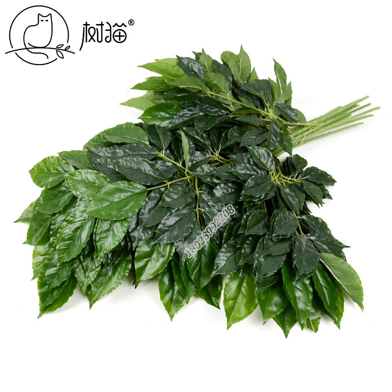 定型彷真植物叶子4叉幸福叶塑料假树枝植物墙装饰樟树叶源头3支