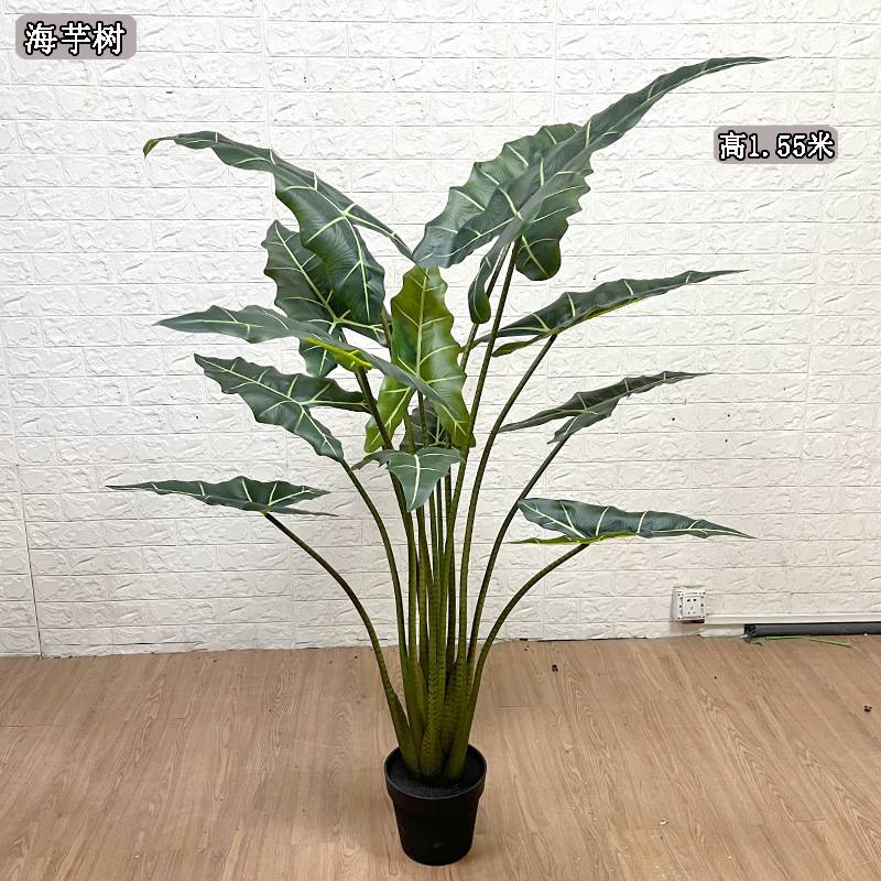 仿真仙芋树室内家居造景布置用热带风格大叶片假树盆栽萨利安海芋