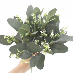 跨境人造桉树叶 单支DIY仿真植物尤加利带果子 圆叶金钱叶