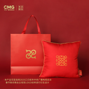 总台文创蛇年巳巳如意宋锦靠枕 新年礼物客厅沙发结婚喜庆抱枕