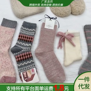 jk蝴蝶结百搭中筒袜校园堆堆袜粉色森系氛围感系列暖秋袜子女