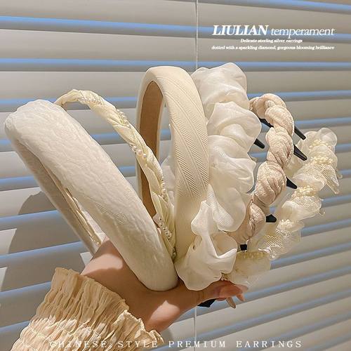 白色芭蕾网纱褶皱发箍女2025新款头箍高颅顶显脸小洗脸压发卡头饰