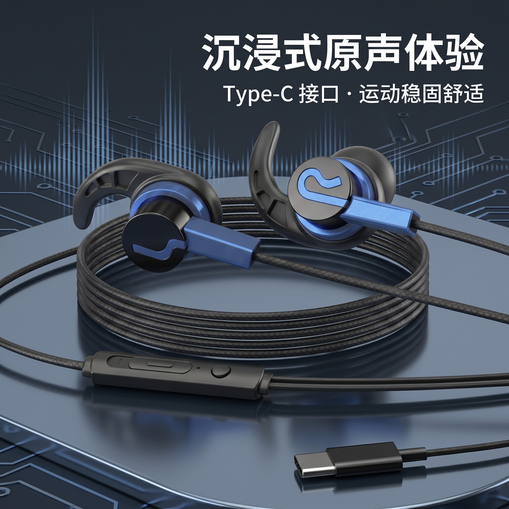 Type-C扁头耳机重低音入耳式适用于OPPO华为vivo小米吃鸡游戏语音