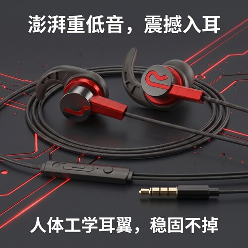 游戏电竞耳机typc大扁孔耐用圆头适用于vivo小米OPPO华为3.5通用