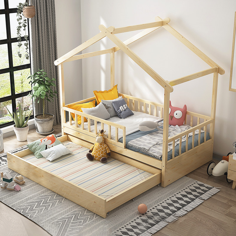 北欧ins实木儿童床冰棍小房子原木经济树屋床带护栏抽屉多功能床,住宅家具,儿童床/儿童抽拉床,淘宝优惠券,粉丝福利购,淘宝优惠卷