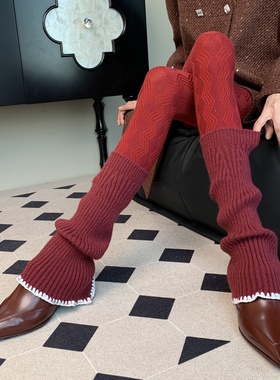细节控的节日狂欢~2026本命年红色波浪纹连裤袜叠搭针织微喇袜套