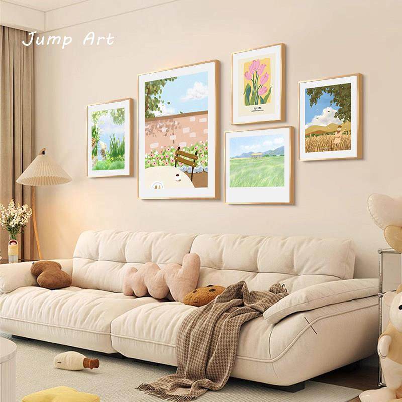 北欧奶油风客厅沙发背景墙组合装饰画绿色小清新挂画简约艺术壁画,家居饰品,现代装饰画,淘宝优惠券,粉丝福利购,淘宝优惠卷