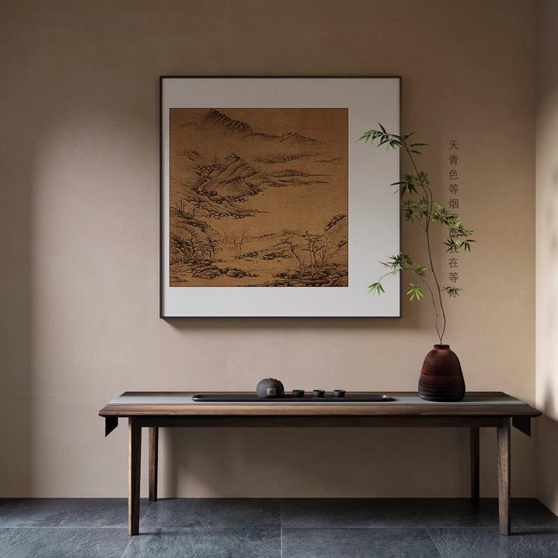 风景山水茶室书房新中式禅意装饰画方形玄关高级感背景墙复古挂画图片