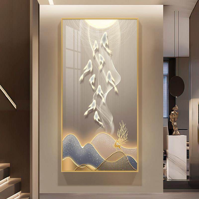 入户玄关装饰画现代简约走廊过道壁画轻奢九鱼图寓意大气竖版墙画,家居饰品,现代装饰画,淘宝优惠券,粉丝福利购,淘宝优惠卷
