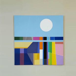 纯手绘美国画家ErmiTabakovich抽象方形几何建筑色块艺术油画作品