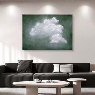 意式极简卧室横版客厅装饰画云朵丙烯纯手绘油画肌理感手工挂画